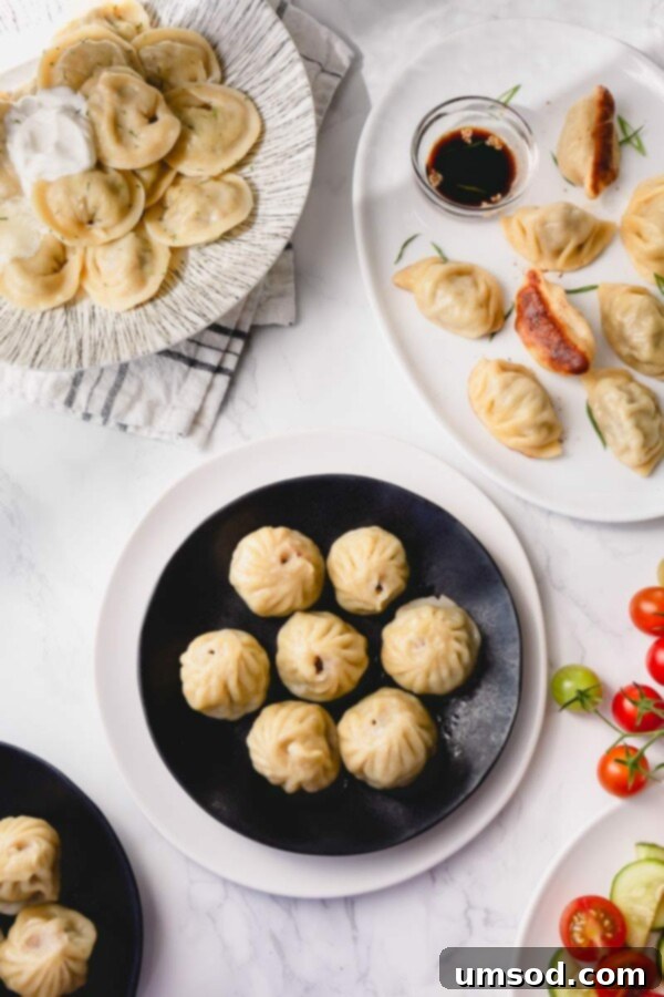 Steamed Beef Dumplings ready to be served from the steamer basket