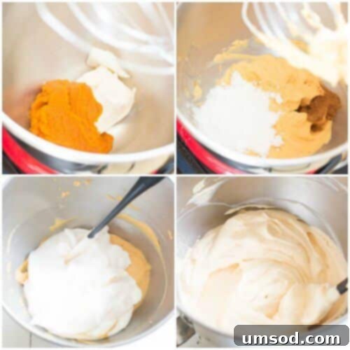 Another step-by-step image illustrating the simplicity of preparing choux pastry for pumpkin cream puffs, showcasing a smooth, ready-to-pipe dough.