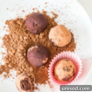 Sinfully Simple Spiked Truffles 6 Close-up of a homemade Red Wine Truffle, featuring a smooth chocolate texture and a dusting of cocoa powder.