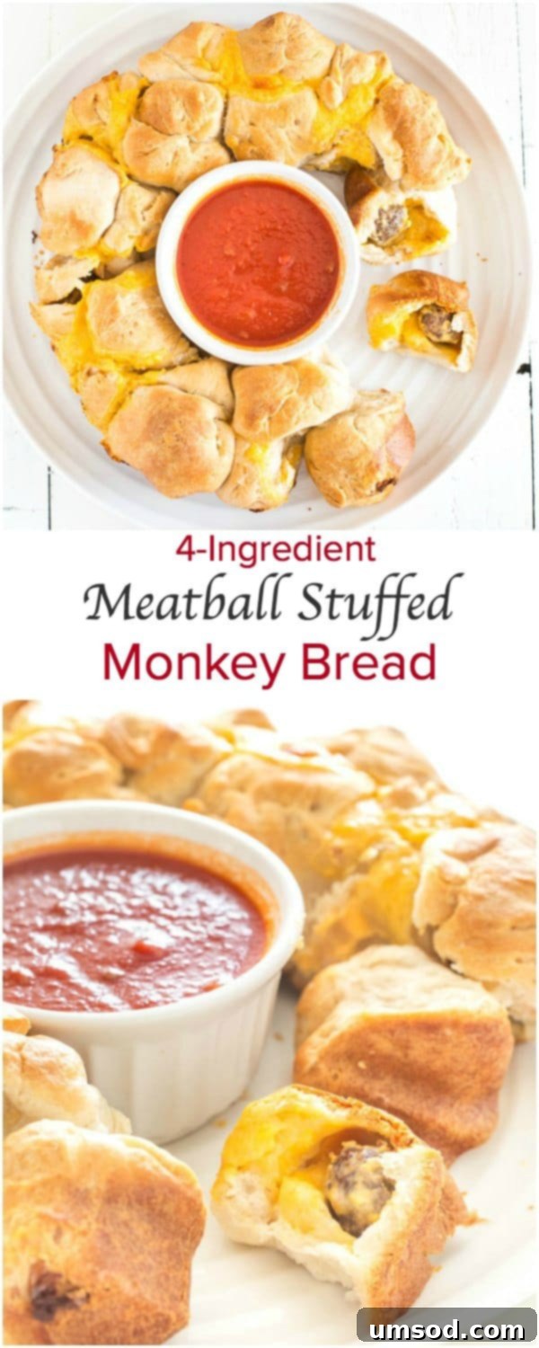 Seriously addicting meatball stuffed monkey bread - super easy finger food for a crowd.