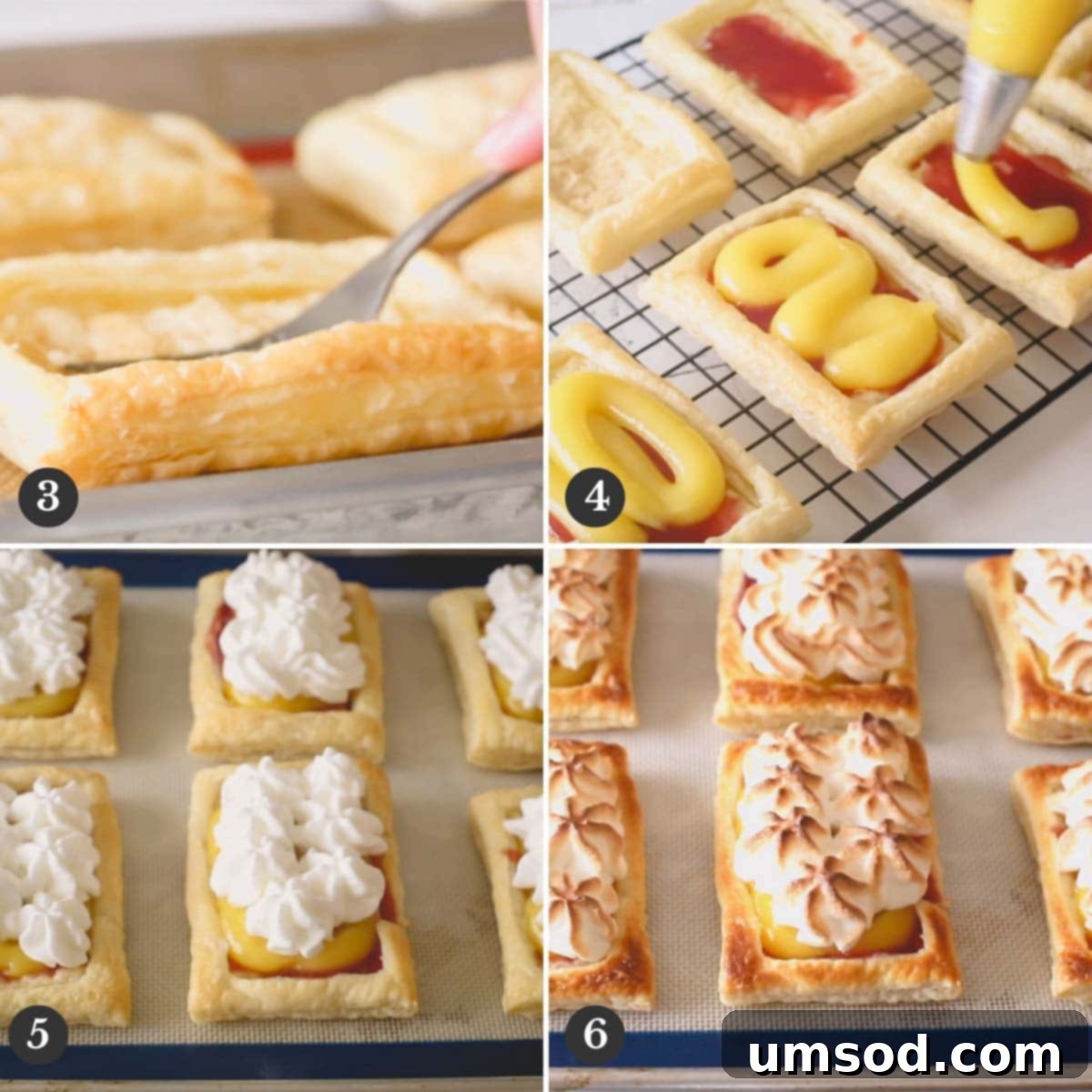 Step by step photos of assembling tartlets.