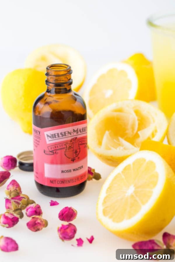 Rose lemonade, a delightful floral twist on a classic summer drink, perfect for entertaining guests at a party or picnic.