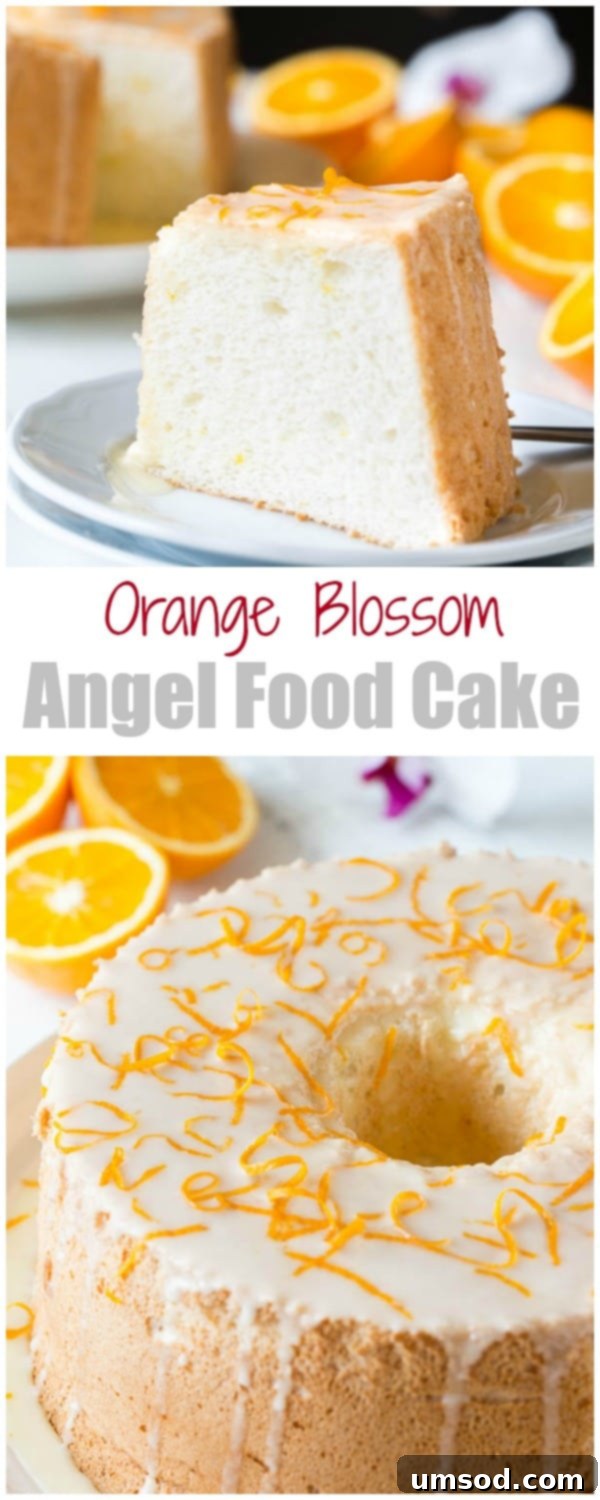 Infused with citrusy floral orange blossom, this angel food cake is simply the BEST! And you sure don't want to omit that orange curd, it takes this cake from great to FABULOUS!