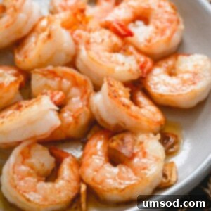 Garlic Butter Shrimp 6 Circular image of a serving of garlic butter shrimp.