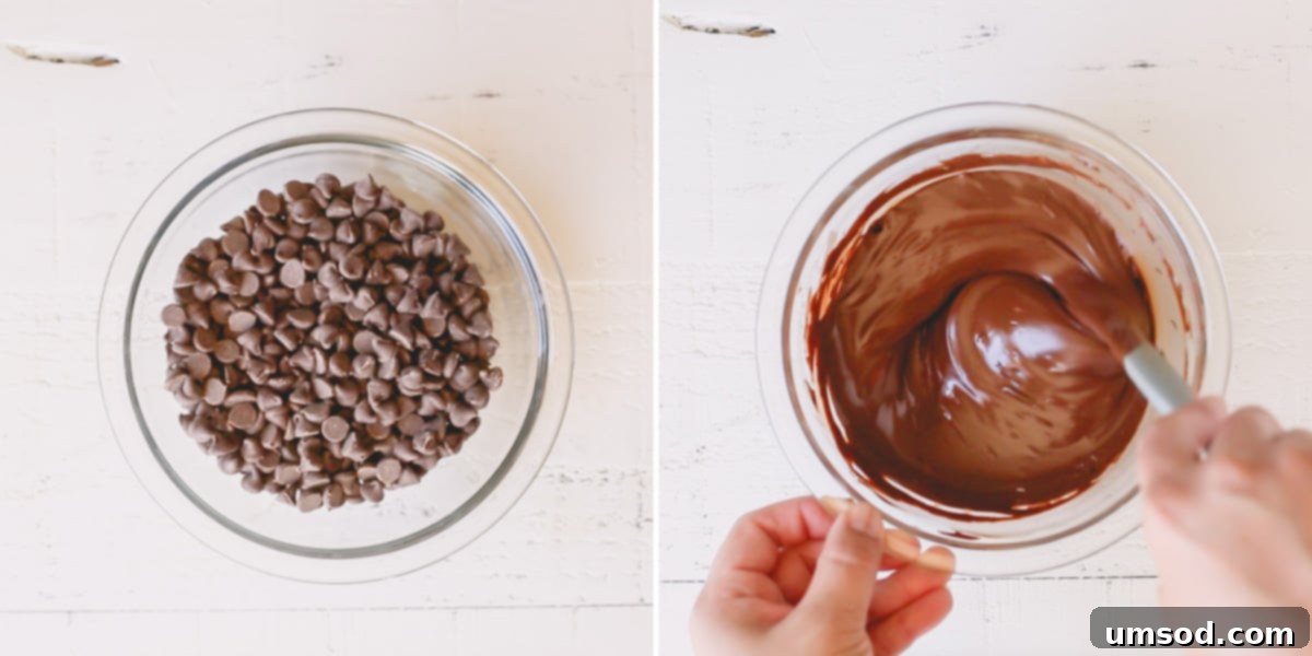 Chocolate chips being melted to make ganache. 