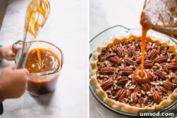 Mixing the pecan pie filling ingredients