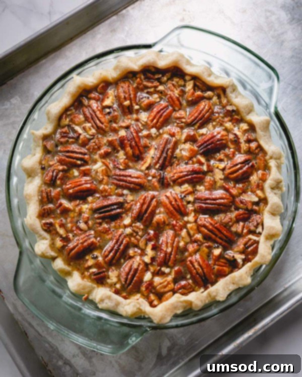 Assembled pecan pie before baking