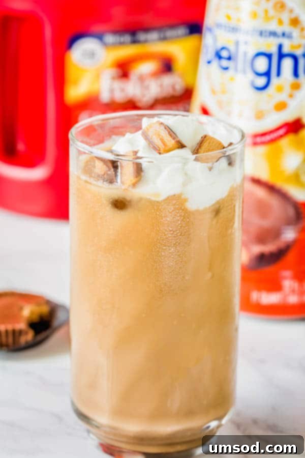 Sweet Crust Coffee 11 A bottle of International Delight Reese's Peanut Butter Cup coffee creamer.