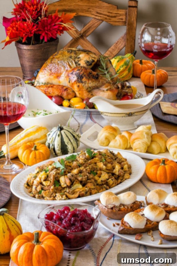 A beautifully set Thanksgiving table laden with delicious food, symbolizing a stress-free holiday feast.