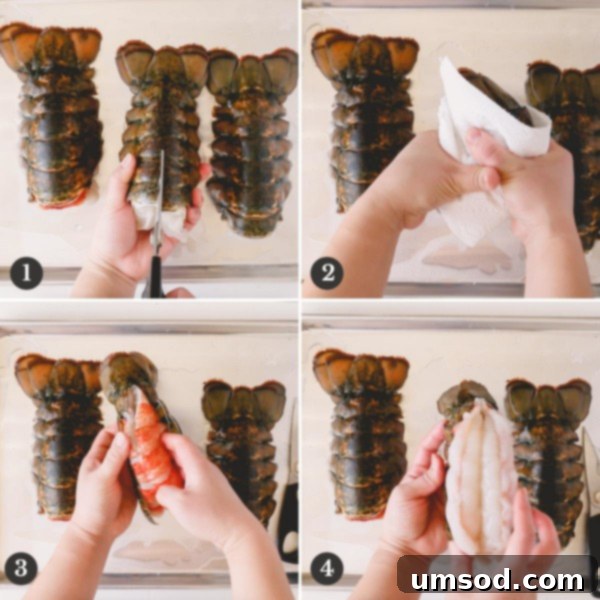hand removing meat from lobster tails