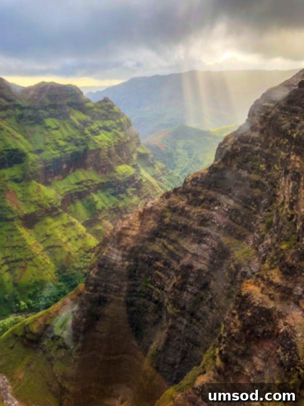 Aerial view of the dramatic Waimea Canyon, known as the Grand Canyon of the Pacific