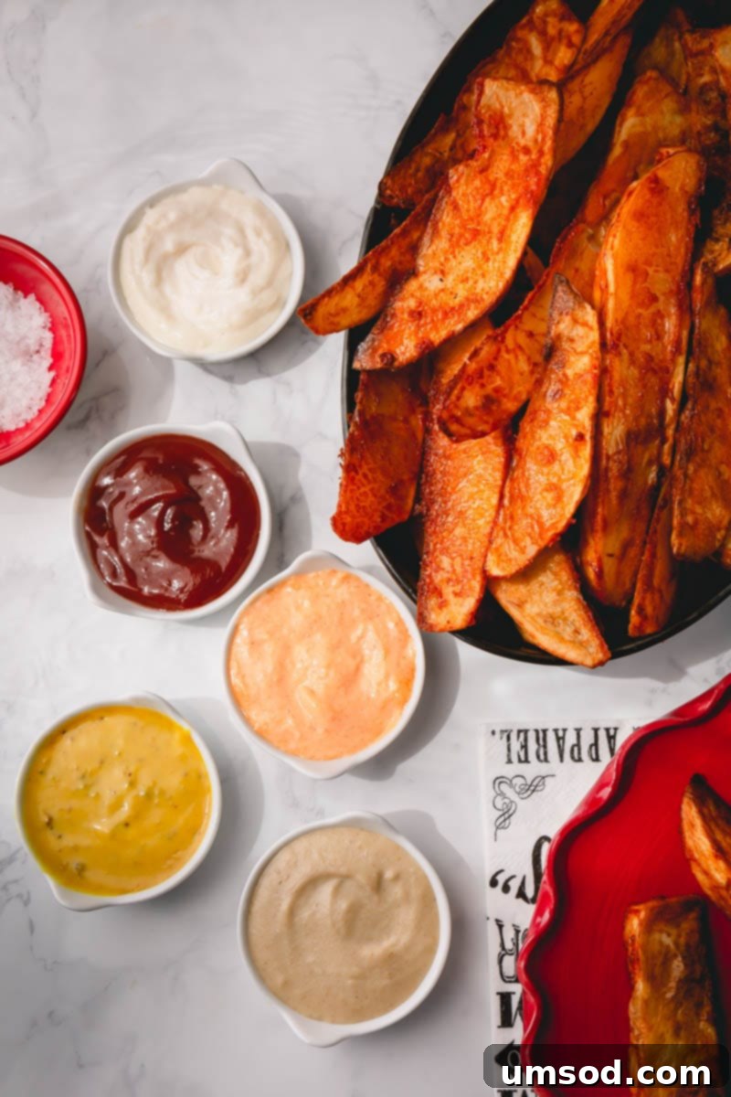 Dip into Delight: 5 Mouthwatering Sauce Recipes 13 A beautifully composed image featuring all five easy and delicious homemade dipping sauce recipes, ready to be served with an assortment of dippable foods like steak fries and chicken nuggets.