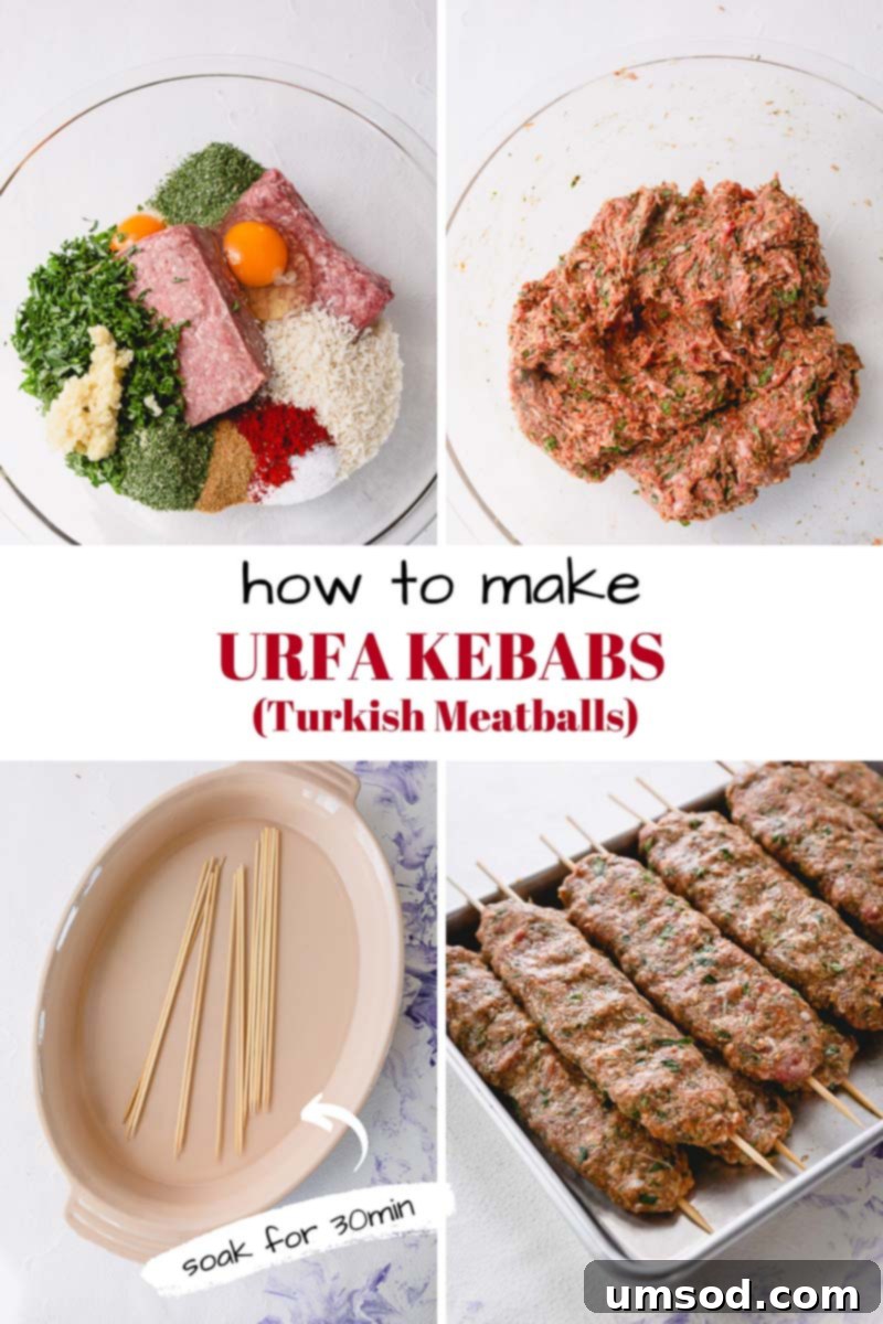 Urfa Kebab Excellence 5 Hands carefully shaping Urfa kebab mixture onto a metal skewer, demonstrating the technique for perfect form