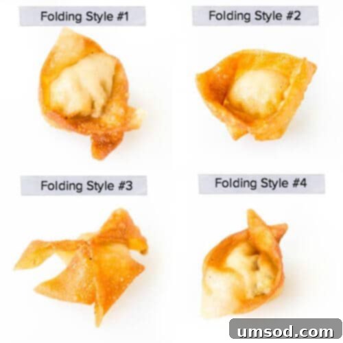 Super crispy wontons with smooth cream cheese filling with a kick. Homemade version of your favorite take-out appetizer with the same irresistibly delicious and addicting taste! Plus, a video tutorial on how to fold wontons 4 different ways.