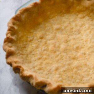 A perfectly crimped, golden-brown all-butter pie crust, showcasing its wonderfully flaky and tender texture.