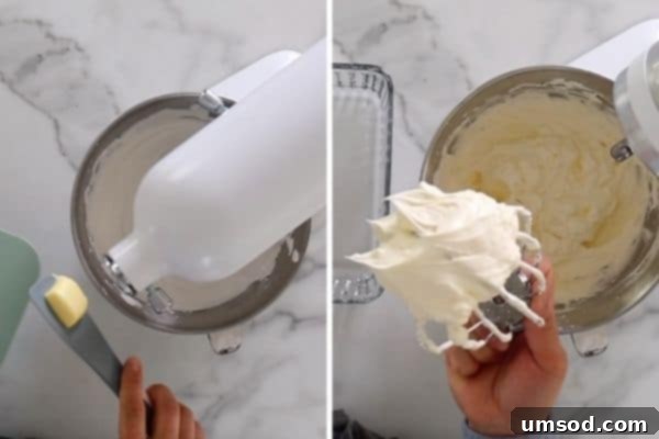 Softened butter being gradually added to whipped meringue