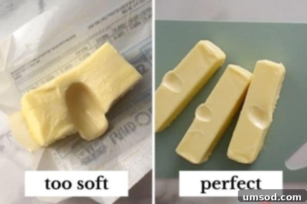 A block of butter at perfect room temperature, ready for baking
