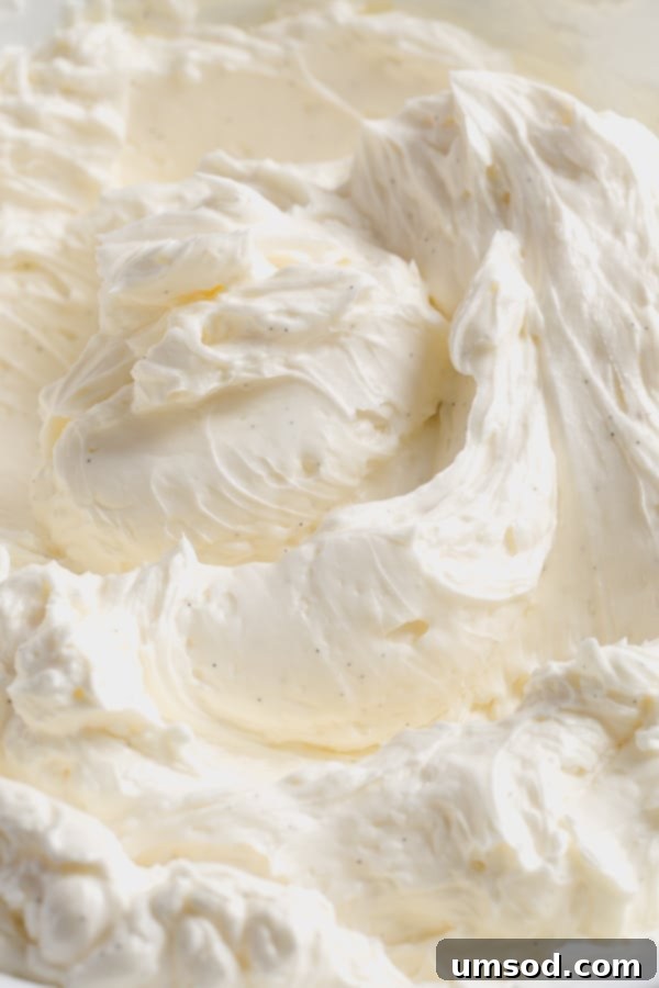 Close-up of smooth and shiny chocolate Swiss meringue buttercream