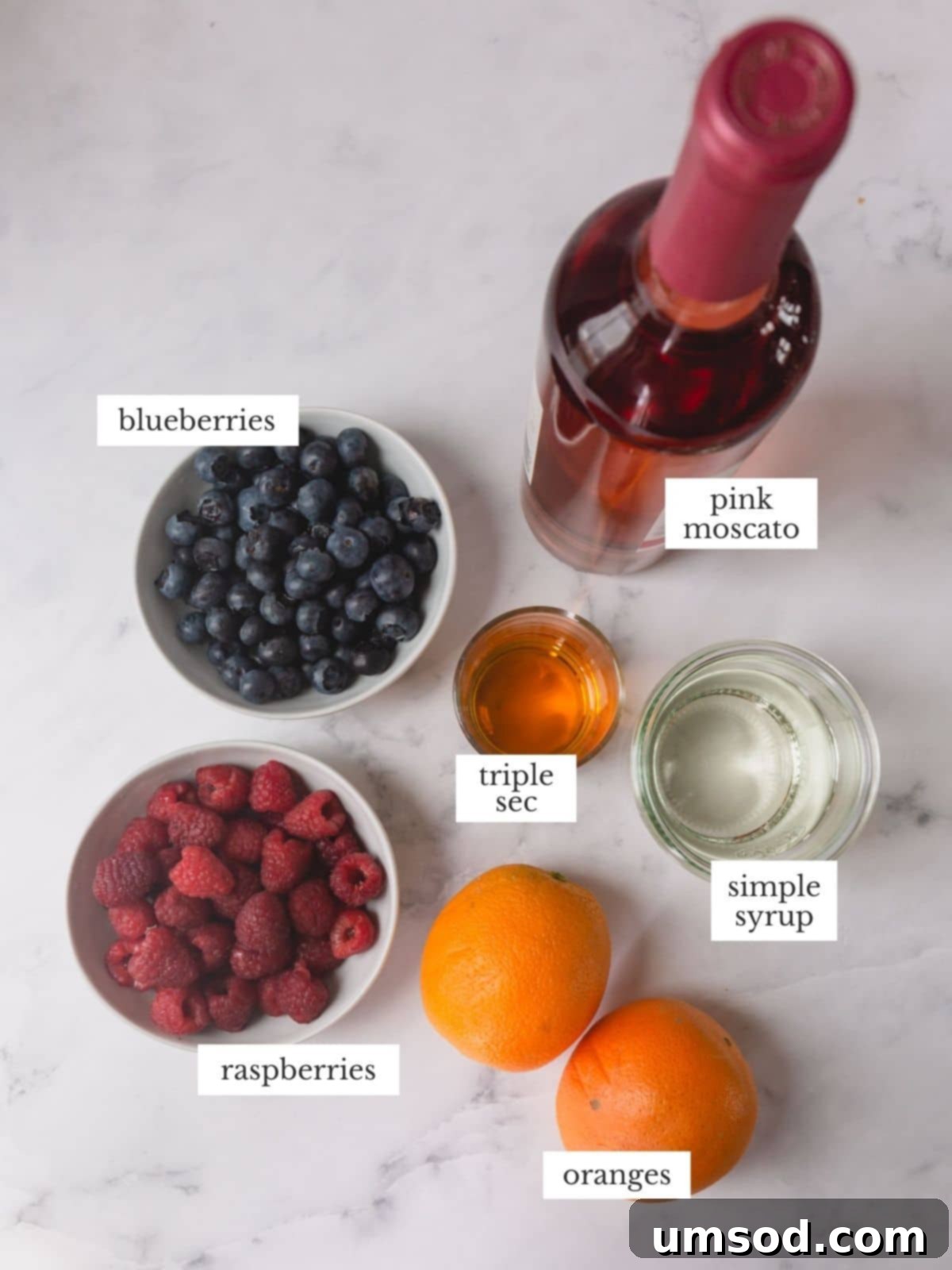 Sweet Summer Moscato Sangria 3 Fruity sangria ingredients.