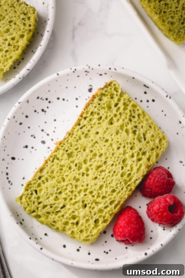 Beautifully baked matcha sponge cake, showcasing its natural green color without any added food coloring.