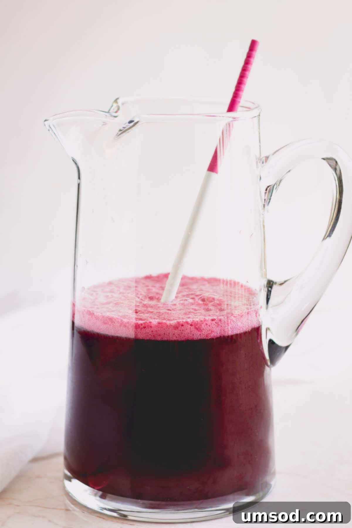 Large jug filled with sparkling blueberry lemonade, garnished with fresh blueberries and lemon slices.