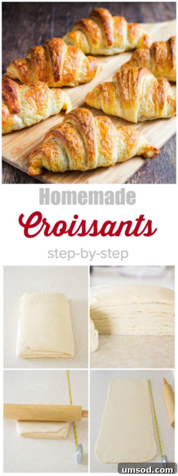 Flaky Homemade Croissants 2 Golden-brown, flaky homemade croissants fresh from the oven, showcasing their irresistible layers and delicate texture.