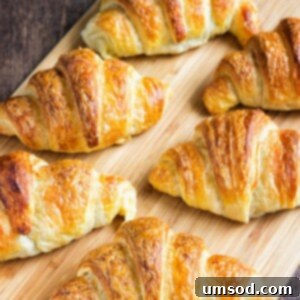 Flaky Homemade Croissants 12 A beautifully golden and flaky homemade croissant, ready to be served.