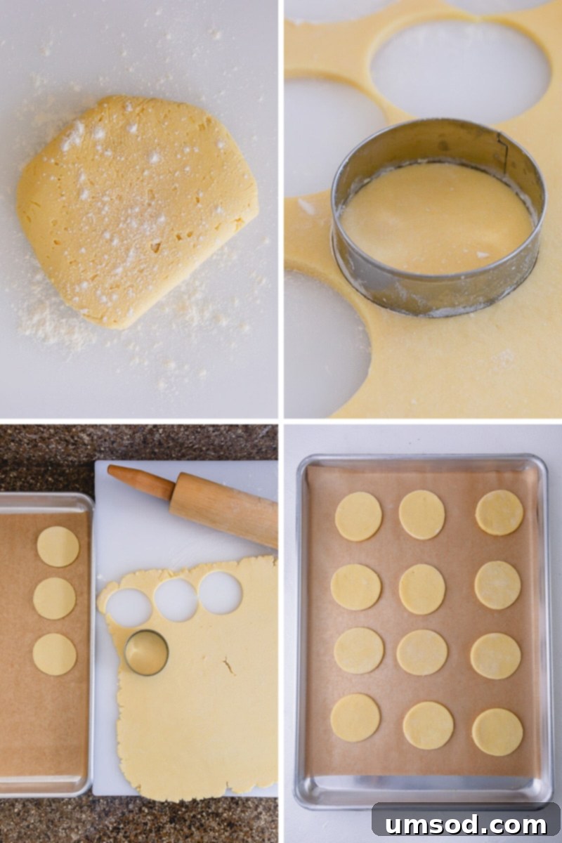 Demonstration of shaping and baking sugar cookies – a simple process for creating the perfect mini fruit pizza base.
