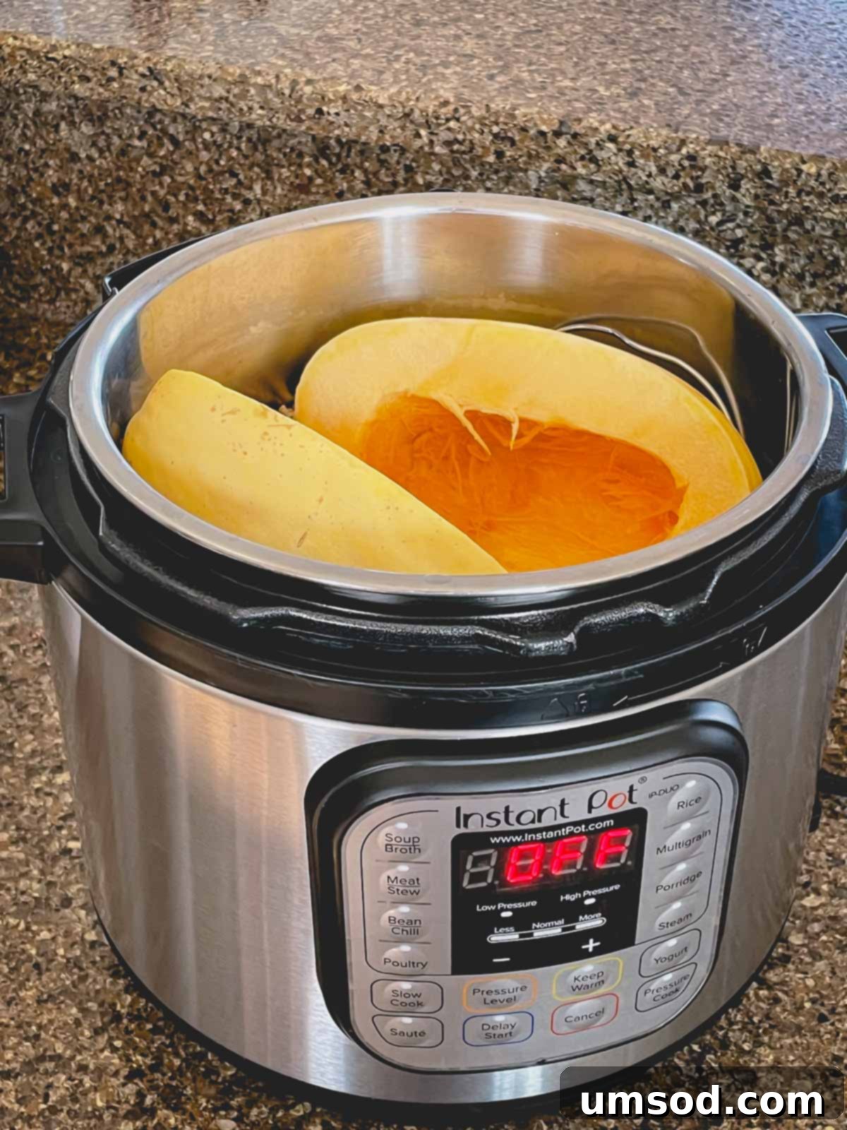 Spaghetti Squash Made Easy: Two Delicious Ways 6 2 spaghetti squash halves in an Instant Pot.