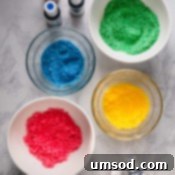 Bowls of colorful homemade sugars, perfect for baking.