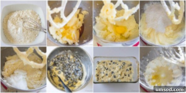 Zesty Lemon Blueberry Bake 5 A close-up shot of the perfected blueberry lemon cake, showcasing evenly distributed blueberries throughout the moist crumb, topped with a smooth, glossy lemon cream cheese glaze.