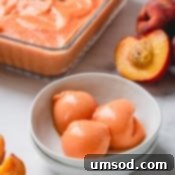 Golden Peach Dream 7 Scoops of delicious peach ice cream in a white bowl, highlighted in a footer image.