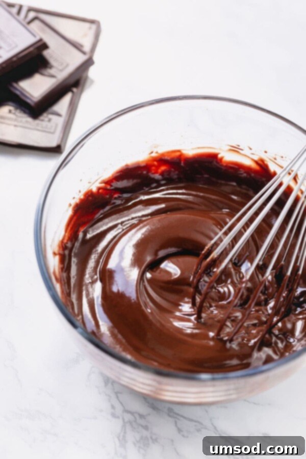 A perfectly smooth, glossy chocolate ganache in a bowl.