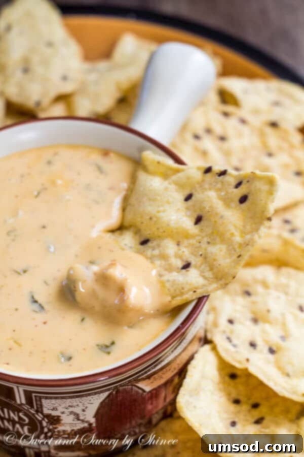 Sizzling Velvety Cheese Bliss 2 A beautifully presented bowl of creamy hot cheese dip surrounded by vibrant tortilla chips, ready for a game day celebration.