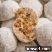 A close-up of a Russian Tea Cake, showcasing its perfect powdered sugar coating.