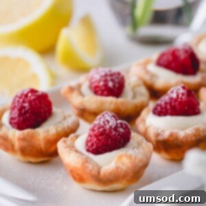 Romantic Valentine's Day Sweets Beyond Chocolate 8 Raspberry lemon tartlets arranged on a rectangular serving platter.