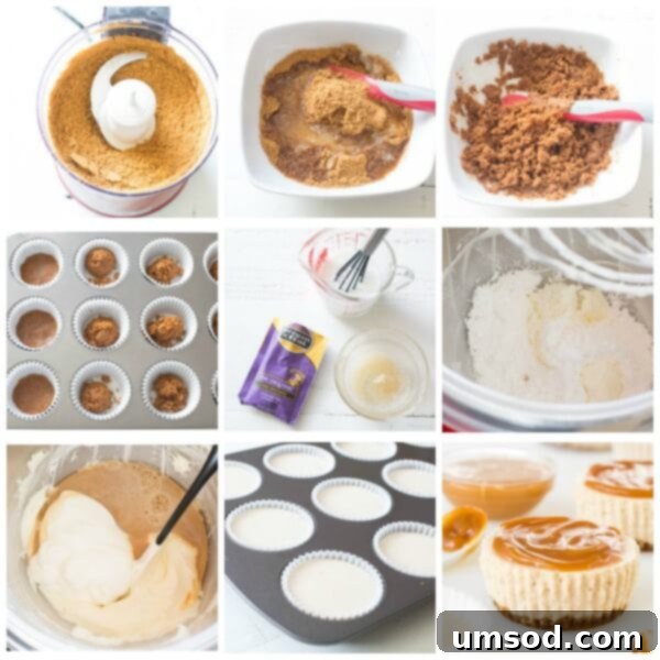 Effortless Chai Latte Cheesecake Bites 4 Step-by-step photos illustrating the preparation of Chai Latte No-Bake Mini Cheesecakes.