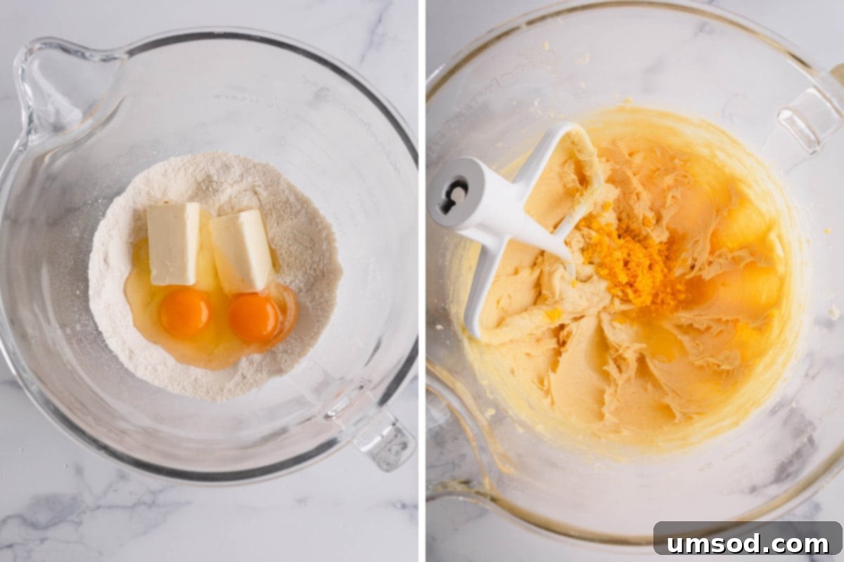Side-by-side images of making cupcake batter.