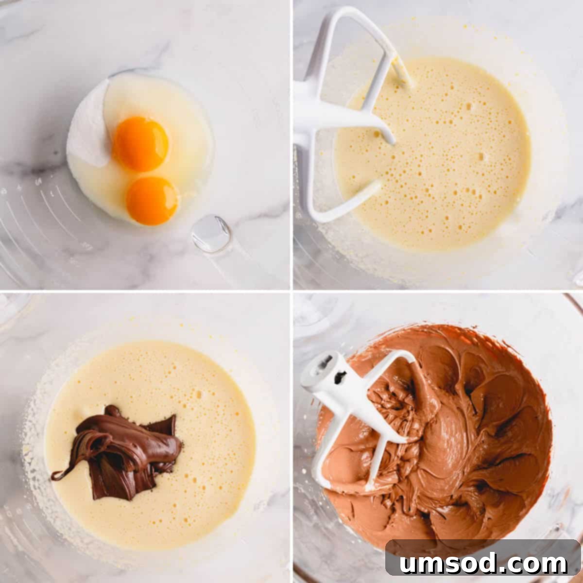 Simple Fudgy Brownie Cookies 7 Whipped eggs combined with the melted chocolate mixture in a mixing bowl.