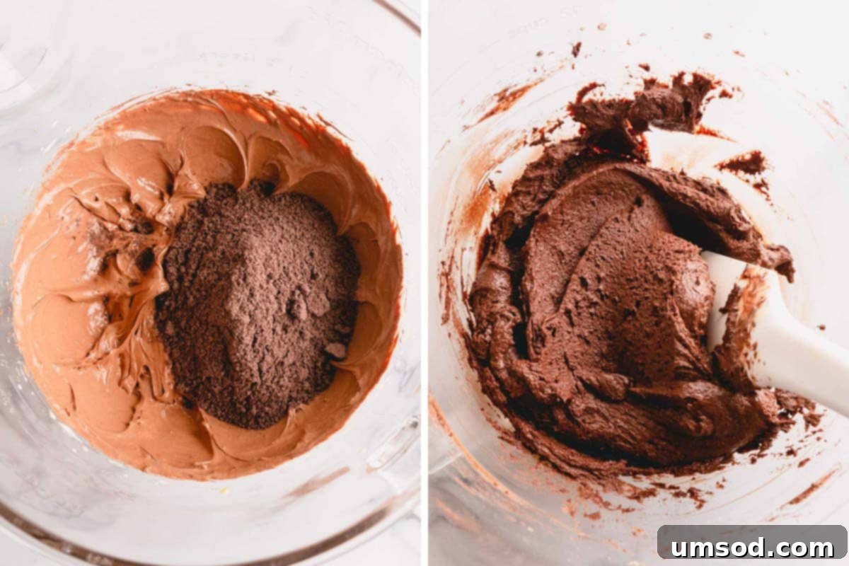 Simple Fudgy Brownie Cookies 8 Rich chocolate brownie cookie dough in a mixing bowl, ready for scooping.