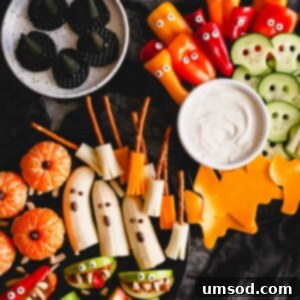 Healthy Halloween Snack Board, inviting and fun.