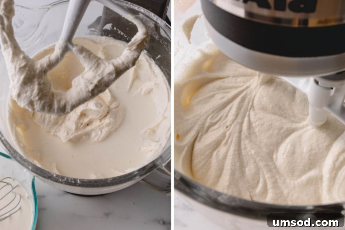 Fluffy White Cake Perfection 10 Smooth white cake batter being expertly mixed with a paddle attachment in a stand mixer, demonstrating proper consistency.