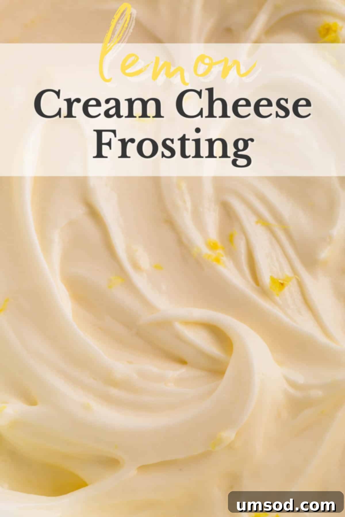 Zesty Lemon Cream Cheese Dream 2 Thick and creamy lemon cream cheese frosting swirled on top of a delicious dessert.