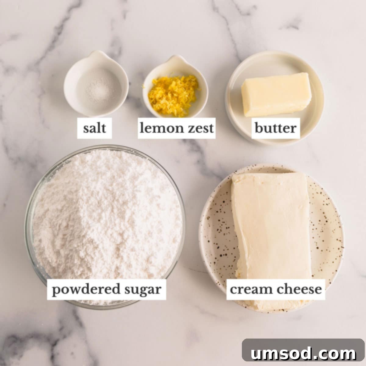 Zesty Lemon Cream Cheese Dream 4 All the fresh ingredients laid out, ready to make a batch of vibrant lemon cream cheese frosting.