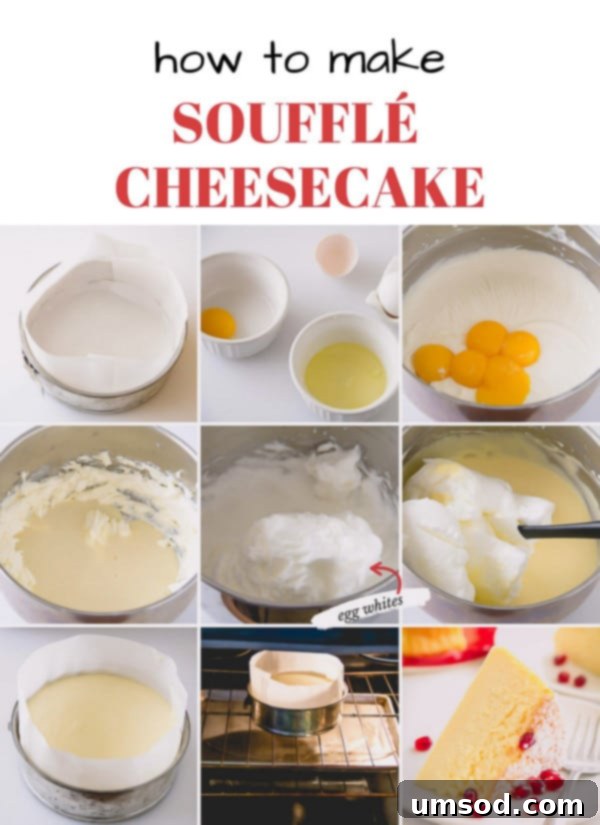 Effortless 3-Ingredient Souffle Cheesecake 4 A perfectly baked and chilled soufflé cheesecake, ready to be sliced, showcasing its smooth, golden-brown top.