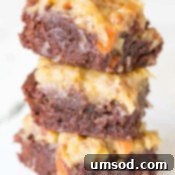 German Chocolate Brownies sliced