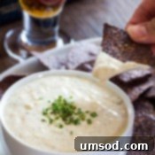 Delicious beer cheese dip with a side of crispy tortilla chips, perfect for sharing at any gathering.