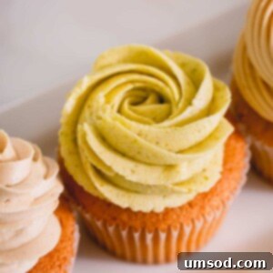 Vanilla cupcake frosted with pistachio buttercream.