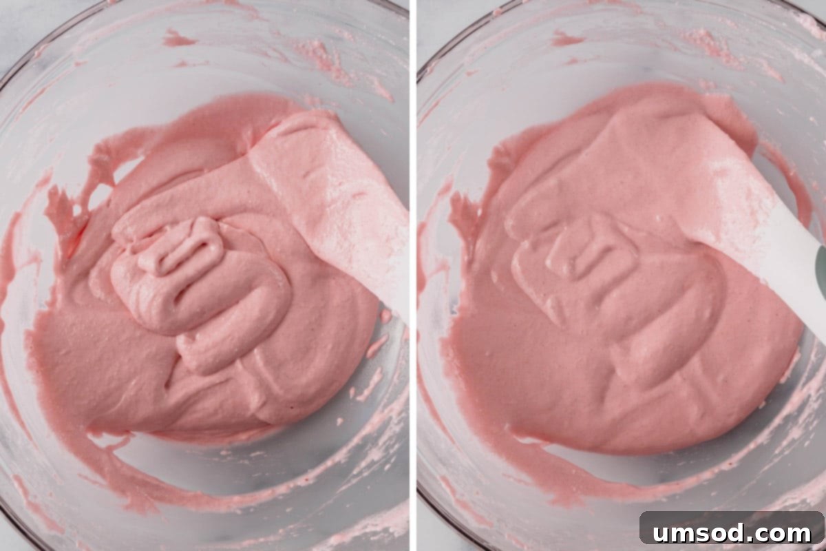 Foolproof Macarons for First-Timers 13 Pink macaron batter in a bowl.
