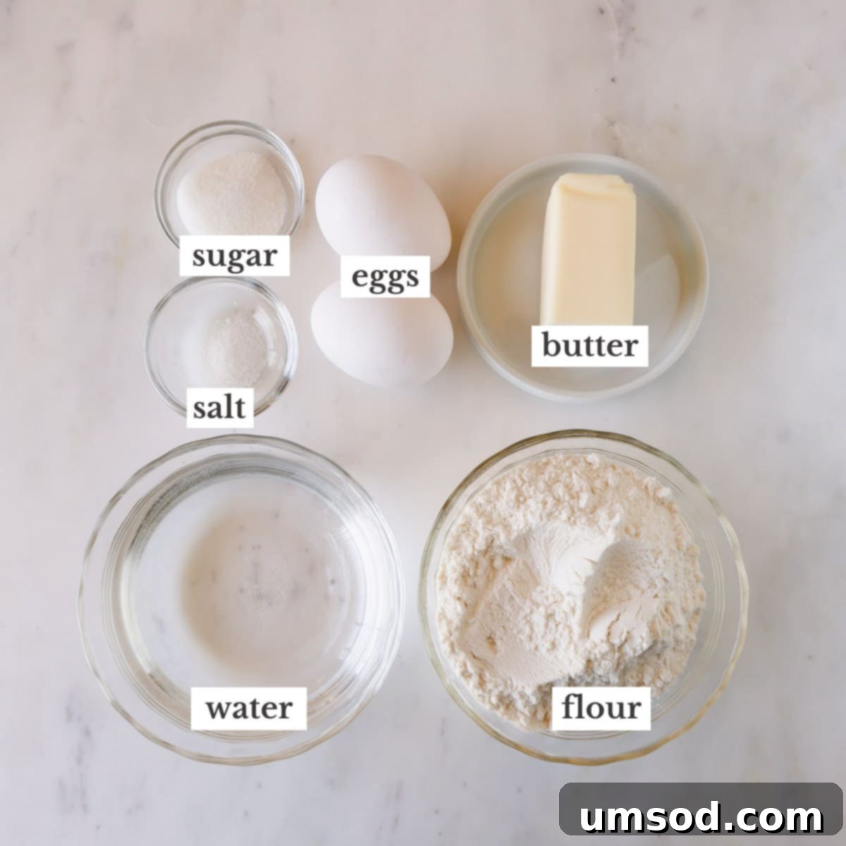 Zesty Lemon Cloud Puffs 4 All the essential ingredients neatly laid out to make the lemon creme puff dough.